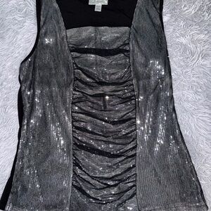 Dressbarn Black and Silver Sequin Tank Top